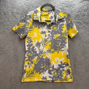 Tattoo‎ Golf Aloha Collection Women's Small Short Sleeve Polo Yellow Gray Active